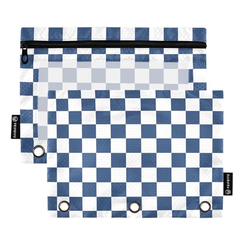Pencil Pouch for 3 Ring Binder, Blue White Checkered Plaid Large Pencil Case Clear Window Pen Bag, Zipper Binder Pouch Accessories for Office School Supplies, 2 Pack - color: A018, size: 9.84 x 7.08 x 0.19 in