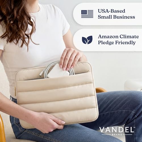 Vandel Puffy Laptop Sleeve Case for 13-14 inch Laptop Sleeve Bag Case 13.3 Inch with Zipper Pocket, Compatible with MacBook Air 13, Pro 14/13 iPad Pro 12.9, HP Dell ASUS, Computer Bag Cover - color: Sand