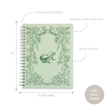 Pearhead Spiral Hardcover Notebook 8x10.5 – Frog Toile College-Ruled Writing Journal with 200 Lined Pages, Perforated Paper for School, Work & Notes - color: Green Frog Spiral Notebook