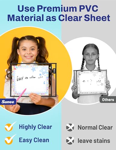 SUNEE 6 Packs Oversized Reusable Dry Erase Pocket Sleeves with Ring, Black 10x14 Ticket Holders, Clear Plastic Sheet Protectors, Teacher School Classroom Supplies - color: Black, style: 6 Pack