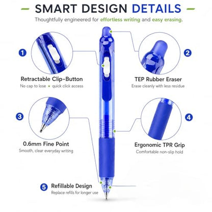14 Pack Erasable Pens, 7 Blue & 7 Black Erasable Gel Pens, 0.6mm Fine Point Refillable Gel Ink Pens with Eraser, Soft Grip Retractable Writing Pens for School, Journaling, Note Taking, Office,Teachers - color: 2 Color 14 Pack Black Blue