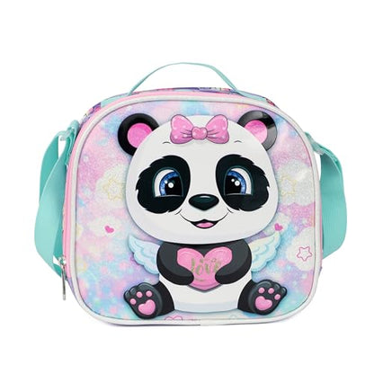 Cartoon Rolling Backpack for Boys Girls, Kids 5 Pcs Wheeled Backpack, Travel Backpack for Elementary Students (Panda Purple) - color: Panda Purple