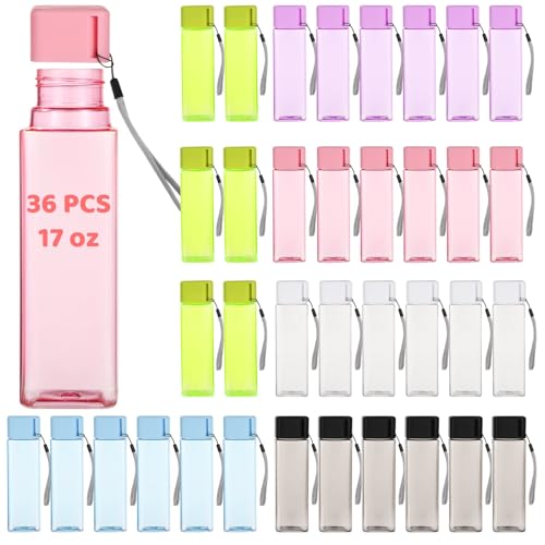 OMISTAR 36 PCS Water Bottles Bulk, 17 oz Colorful Plastic Water Bottles, Reusable Leak Proof Portable Water Bottle With Handle Strap for School Classroom Travel Camping Cycling Fitness (6 Colors) - color: 6 Colors