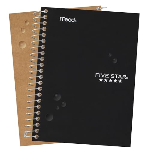 Five Star Spiral Notebook, 1 Subject, College Ruled Paper, 4-3/8" x 7", Personal Size, 80 Sheets, Fights Ink Bleed, Water Resistant Cover, Black (450048AA2-ECM) - color: Black