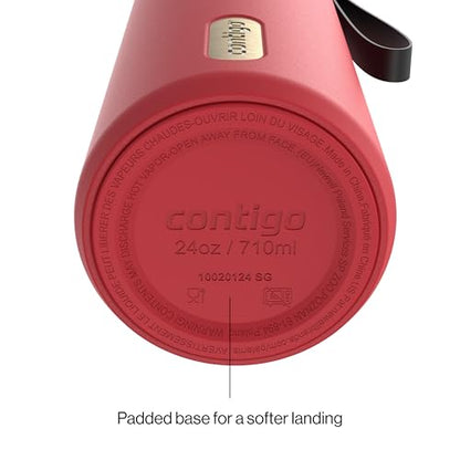 Contigo SnapSeal 709.8ml(24온스) 스테인리스 스틸 진공 단열 물병, 누출 방지 자동 닫힘 뚜껑, 휴대용 스트랩 및 재사용 가능한 빨대, BPA 프리 및 납 프리, 식기세척기 사용 가능 - color: Goji Berry 샴페인, size: 24온스