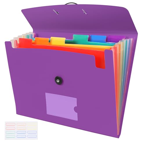 7 Pocket Accordian File Folders, Expanding File Folder A4 Letter Size Paper Portable Document Organizer-Purple - color: Purple
