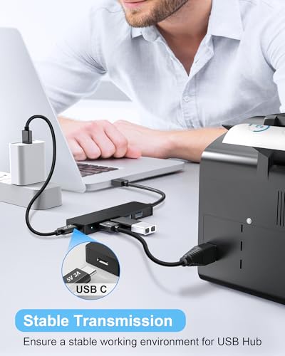 Aceele 4-Port USB 3.0 Hub, Ultra-Slim USB Hub with USB-C Powered Port[Charging/Monitor Not Supported], USB Port for MacBook, Mac Pro, iMac, Mac mini, XPS, PC, Laptop, Flash Drive, Mobile HDD - style: 0.63ft (4A)