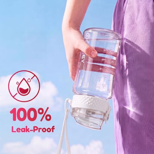 OLDLEY Kids Water Bottle for School, 12 oz (2 lids) BPA-Free Reusable Leak-proof Durable Tritan Plastic Water Bottles with Straw & Chug Lids, Anti-dust Spout Cover (Clear) - color: A-Clear, size: 12 Ounces