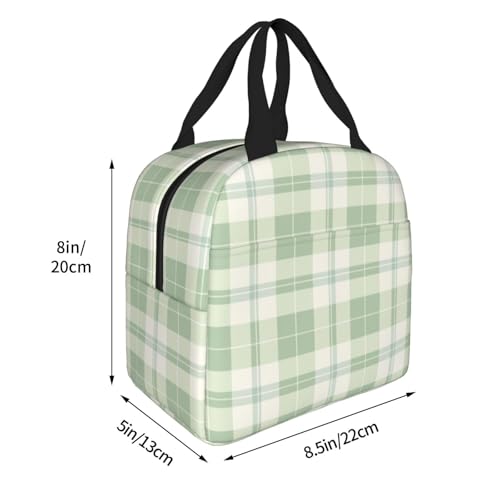 Lunch Bag Pastel Green Plaid Insulated Lunch Box Reusable Cooler Tote for Adults Student Girl Boy Work Office School Picnic Over 3 Years Old - color: B0371