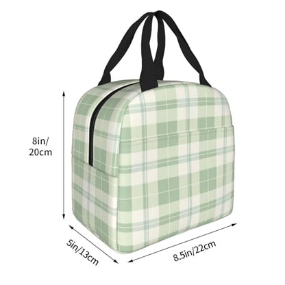 Lunch Bag Pastel Green Plaid Insulated Lunch Box Reusable Cooler Tote for Adults Student Girl Boy Work Office School Picnic Over 3 Years Old - color: B0371