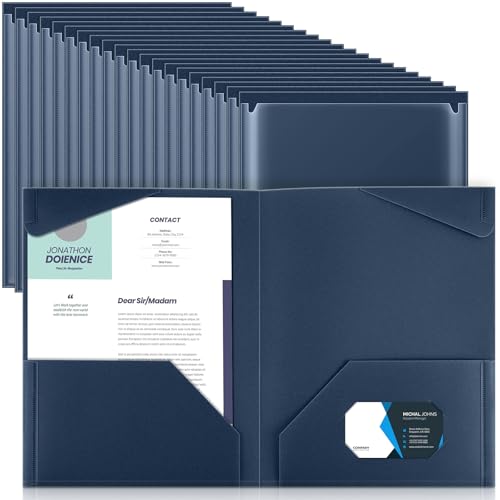 Henoyso 60 Pack Plastic Folders with Clear Front Pockets Bulk Heavy Duty File Folders with 2 Pockets and Card Slot for Student Teacher Back to School Supplies Office Presentation (Navy Blue) - color: Navy Blue