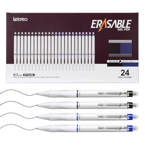 24 Counts Erasable Gel Pens, 0.7mm Fine Point Retractable Clicker Pens with 24 Black Blue Refills,Make Mistakes Disappear for Writing Planner Drawing and Crossword Puzzles - color: Black/Blue Ink - 24 Pack