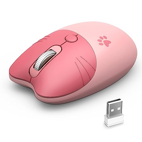 Wireless Compact Silent Mouse with Cute Cat Designs, 2.4GHz Plug and Play Wireless Opatical Mouse with USB Nano Receiver for Laptop/PC/Computer (Pink Cat) - color: Pink