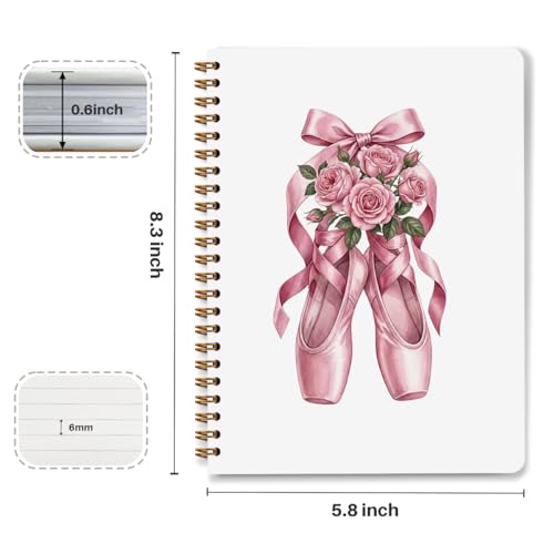 Coquette Pink Bow Ballet Dance Spiral Notebook, Dancer Teacher Gifts Journal Notebook, Inspirational Ballet Gift Notebooks for Work, Dancing Office Supplies Gifts for Girls Women, 5.8x8.3 Inch - color: Ballet Shoes with Roses