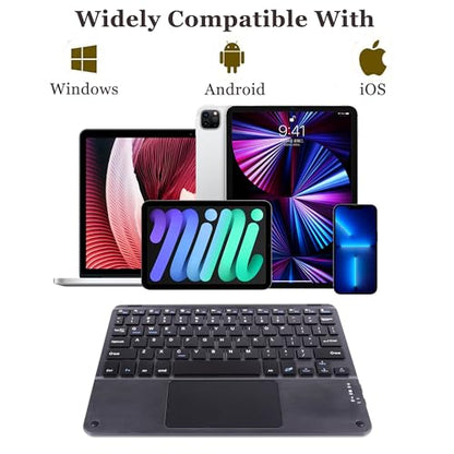 Wireless Bluetooth Keyboard, Ultra Slim Rechargeable Small Portable with Touchpad 10 Inch Wireless Keyboard, for Tablet Laptop Smartphone iOS Android Windows, Adult College Student Kids Gift(Black)