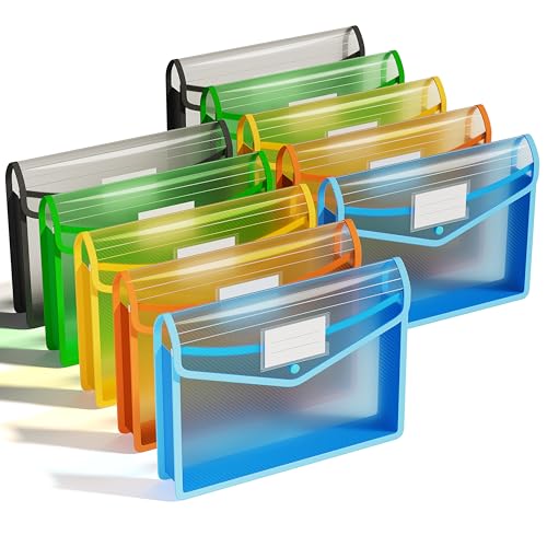 ThinkTex Plastic Expanding File Folder, Transparent envelopes with Snap Closure,No Dividers,Large Capacity,Document Organizer for Receipts, Bills&Taxes,Letter/A4 Size for School/Office/Home-10 Pack - color: 10pcs-a-blue