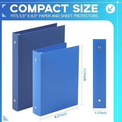 Henoyso 12 Pcs Plastic 1.5 Inch Mini 3 Ring Binders Fits 5.5" x 8.5" Paper, Holds(Capacity 280 Sheets), Flexible Blue Three Round Rings Small A5 Binders Bulk for School, Office Use, Photo Album - color: Blue, size: 1.5 Inch