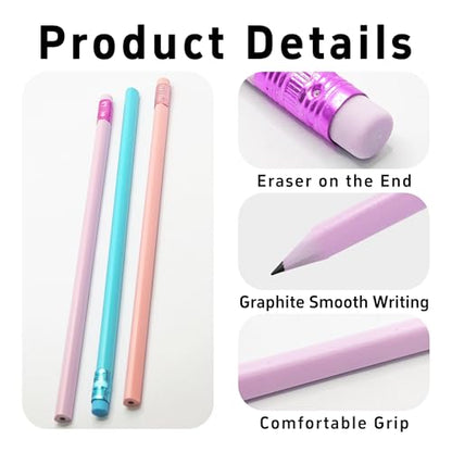 24Pcs HB Graphite Triangular Grip Wood Pencils with Eraser for School, Drawing and Sketching, and Office Use(Purple) - color: Purple