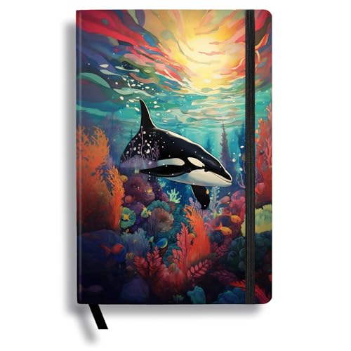 RICCO BELLO Wide Ruled Hardcover Diary Journal, Orca | For Kids & Tweens, Bookmark & Band Closure, Storage Pocket, 5.7 x 8.4 Inches, 192 Pages - color: Orca