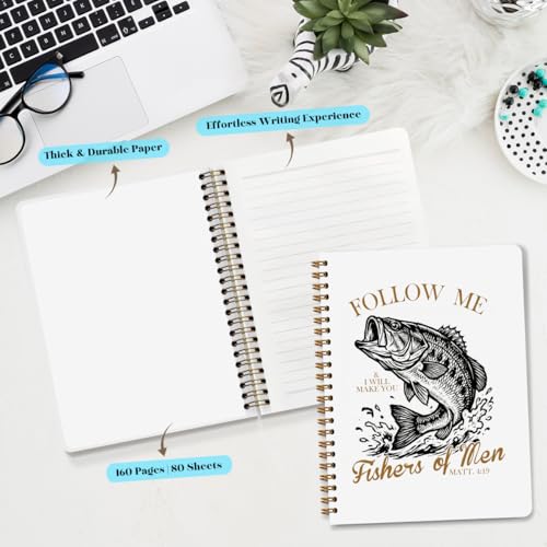 NISTOMISU Retro Fish Christian Notebook, Bible Journal for Men, Matthew 4:19 Bible Verse Journal, Religious Scripture Spiral Notebook for Note Taking, Christian Gifts for Women Men, 5.8x8.3 Inch - color: Fishers of Men