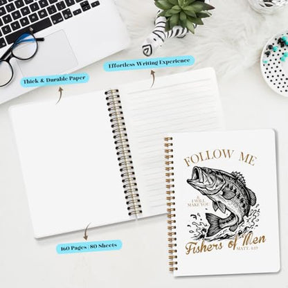 NISTOMISU Retro Fish Christian Notebook, Bible Journal for Men, Matthew 4:19 Bible Verse Journal, Religious Scripture Spiral Notebook for Note Taking, Christian Gifts for Women Men, 5.8x8.3 Inch - color: Fishers of Men