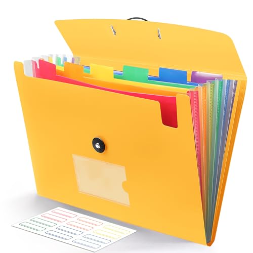 Accordian File Organizer 7 Pocket Expanding File Folder with Labels, Plastic Expandable File Folder for Documents Letter Size A4 Papers - Orange - color: 05-orange