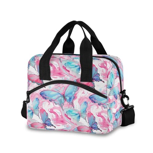 ALAZA Vintage Colorful Butterflies Insulated Lunch Bag Women Men Portable Reusable Cooler Lunch Tote Bag for Work Office Picnic College - color: Multi 14