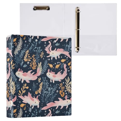 3 Ring Binder Axolotl Cute Binders 1.5 Inch Round Rings Binder Organizer for Letter Size Paper Hardcover Binder for Office Home 1 Pack - color: Axolotl