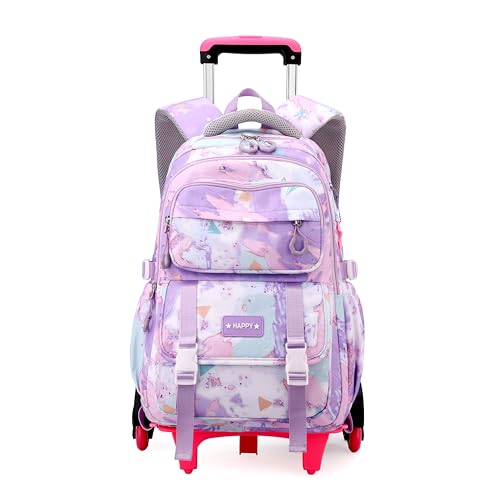Kids Rolling Backpack for Girls School Backpack with Wheels for Girls Wheeled Bookbags Roller Trolley Bags for Primary Students, 6-Wheel Purple | School Backpack with Wheels, Wheeled Bookbags, Roller Trolley Bags for Primary Students - color: 6 Wheels Pur