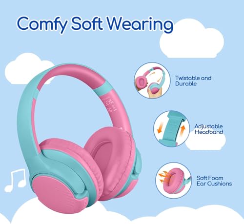 ZIHNIC Kids Bluetooth Headphones, 40Hrs Play time, Kids Wireless Headphones Over Ear with 85dB/94dB Volume Limited - Pink - color: Pink