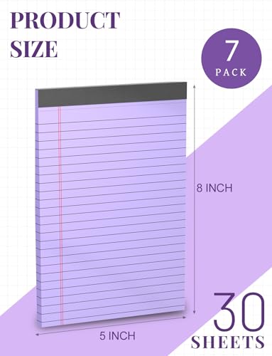 7pcs Small Legal Pads 5x8 Note Pads Purple Notepad College Ruled Notepad 5x8 Small Note Pad 5 x 8 Study Back 7 Pack Perforated 5x8 Legal Pad Narrow Ruled Purple Paper Pads 30 Sheets per Writing Pad - color: Purple-7P