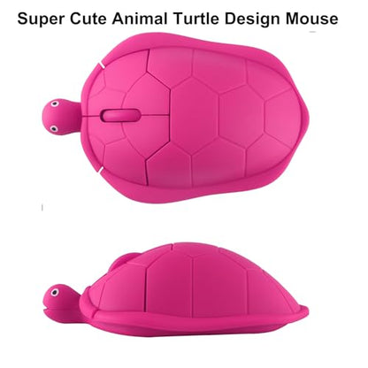 Wireless Mouse Cute Red Animal Turtle Design Silent Click Portable Lightweight USB Travel Optical Small Middle Hands Mice for PC/Laptop/Computer/MacBook Kids Girls Women Mother Office Shool Gift - color: Rose Red