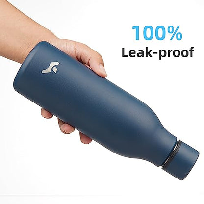 Konokyo 18 oz Insulated Stainless Steel Metal Water Bottle with Strap - color: Navy Blue, size: 18 Ounces