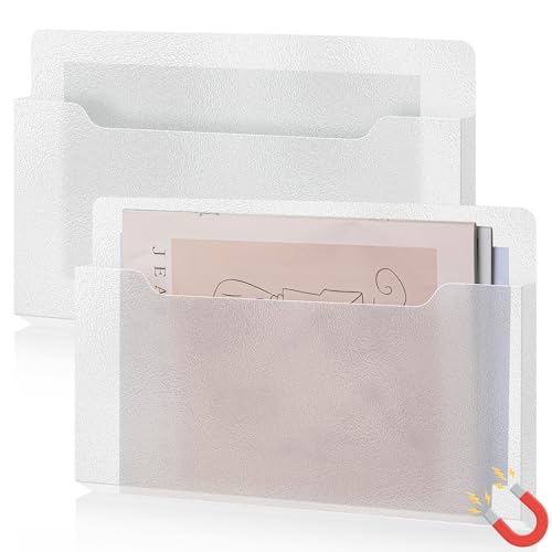 Feifeiya 2 Pcs Magnetic File Folder Wall Hanging Holder Large Pocket Paper Magazine Mail Organizer for Refrigerator Classroom Locker Whiteboard - color: Clear Color, size: 13.8 x 8.3 Inches, style: Horizontal