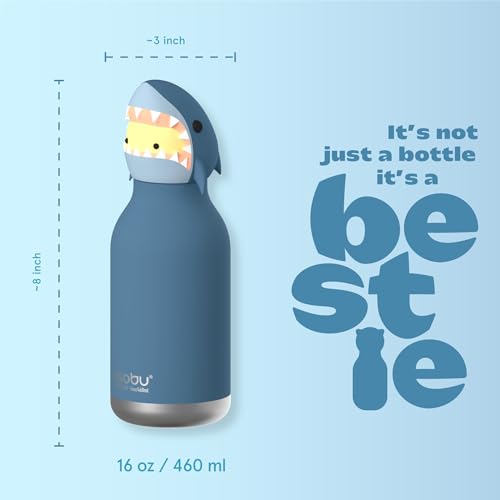 asobu Bestie Bottle Limited Edition Collectible Kids Water Bottle with Animal Character Lid 16oz (460ml) Insulated Stainless Steel, Leakproof, Reusable with Straw Fun Gift for Girls & Boys - color: HURLEY THE SHARK