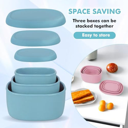 Anatole Silicone Food Storage Container Bento Box 3 Pcs (6.7oz, 10oz, 20oz) | Reusable Nesting Lunch Box with Lids, Leakproof, Dishwasher Microwave Oven Freezer Safe, BPA Free, CPC Certified - color: 3 Pack - Blue