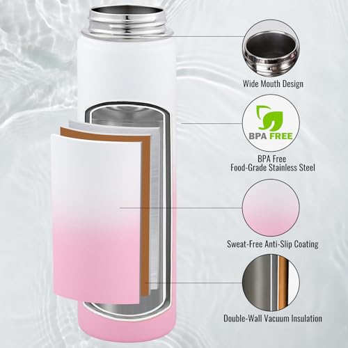Fijinhom Insulated Water Bottle with Handle, 304 Stainless Steel Water Bottles with Wide Mouth, Double Wall Vacuum Sports Water Bottle, BPA Free, Keep Cold and Hot, 24 Ounces, Strawberry Milk - color: Strawberry Milk, size: 24 Ounces