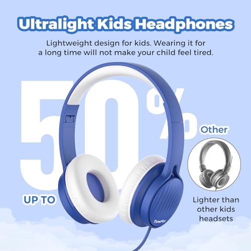 TuneFlux Upgraded Kids Headphones, Wired Toddler Headsets, 85dB Limited Volume On Ear Headphones, Portable Foldable Design, Stereo Sound Kids Headsets for School/Tablet/Travel-Sapphire Blue - color: Sapphire Blue
