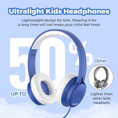 TuneFlux Upgraded Kids Headphones, Wired Toddler Headsets, 85dB Limited Volume On Ear Headphones, Portable Foldable Design, Stereo Sound Kids Headsets for School/Tablet/Travel-Sapphire Blue - color: Sapphire Blue
