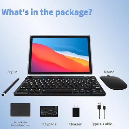 ECOPAD Android 15 Tablet, 10 Inch Tablets with Keyboard Mouse 12GB RAM + 64GB ROM +1TB Expand, 2 in 1 Tableta with WiFi 6 / Bluetooth/GMS Certified/IPS Touch Screen, Blue Set - color: Blue Set