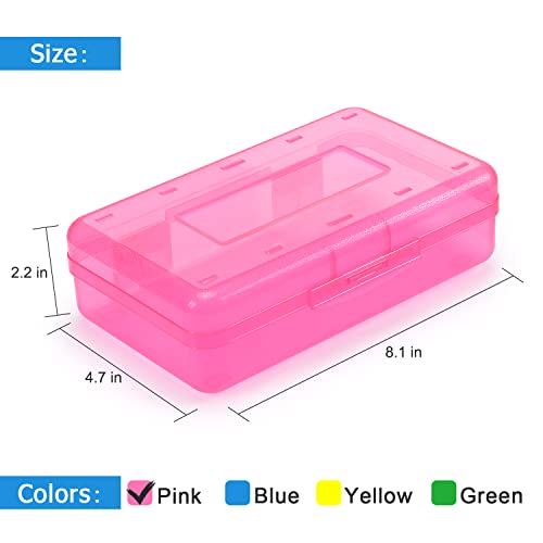 Tamaki 1 Pack Plastic Pencil Box Large Capacity, Pink | Clear Boxes with Snap-tight Lid Stackable Design and Stylish Office Supplies Storage Organizer - color: Pink