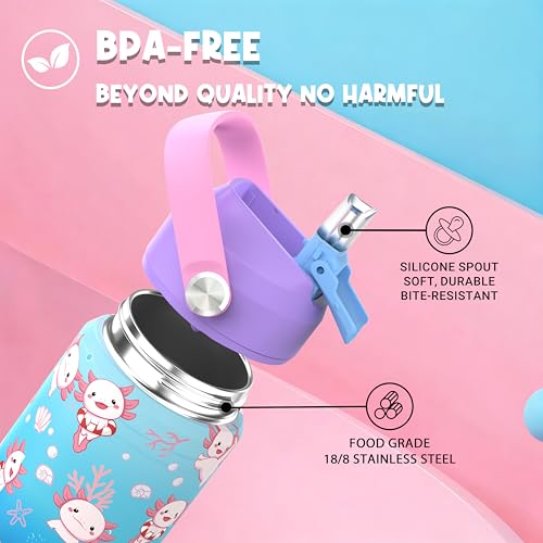 Boys Girls Axolotls Water Bottle for School，Kids 18 oz Insulated Stainless Steel Cup with Straw, Double-Wall Vacuum Leakproof Salamander - color: C15.Axolotls
