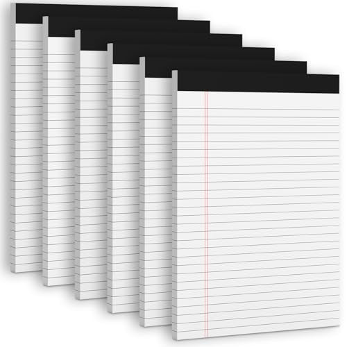 White Legal Note Pads 8.5''x 11'', 6 Pack Legal Paper Note Pads, Micro Perforated Wide Ruled Lined Writing Pads 30 Sheets/60 Pages for Home Office School Work Legal Notepads Double-Side Printed Per - color: White- 6