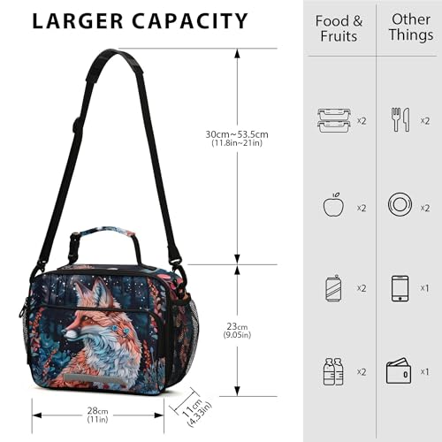 MNSRUU Student Lunch Bag Beautiful Fox Insulated DinnerTotes Picnic Bag Lunch Box with Adjustable Shoulder Strap for Teen Kids Adults - color: Fox I9752
