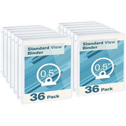 CIXILDTS 0.5-inch Round Ring Binder, Durable 1/2" 3 Ring Binder Fit Letter Size Paper, White, 36-Pack - color: White, size: 0.5", style: 36-Pack