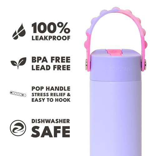 Elemental Insulated Kids Water Bottle, Stainless Steel Water Bottle with Straw Lid & Pop-It Handle, Leak-Proof Water Bottles for School, Boys or Girls, Travelling and Sports, 18oz - Lilac Tie Dye - color: Lilac Tie Dye