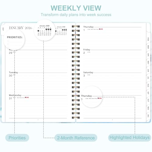 2026 Planner, Weekly and Monthly Calendar Planner Agenda, Jan 2026 - Dec 2026, Planning Academic Book, Office Desk Accessories and School Supplies - A5 (6.3'' x 8.5'') - color: G-Whale