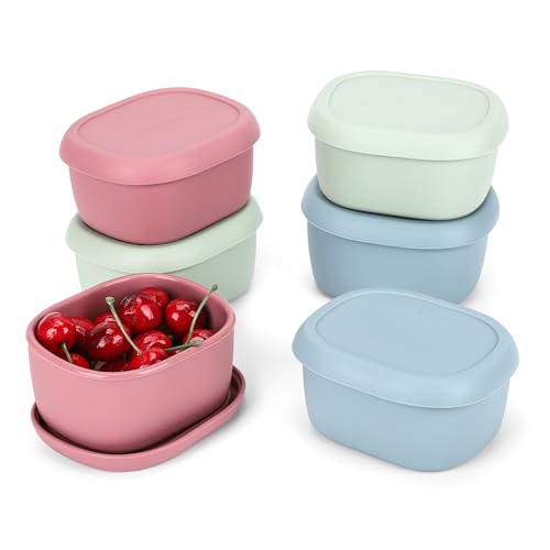6 pcs 10 oz Silicone Snack Containers for Kids Small Food Containers with Lids, Fruit Containers for Lunch, Stackable Lunch Containers for Kids, Daycare, School and Travel - size: 10oz-6pcs