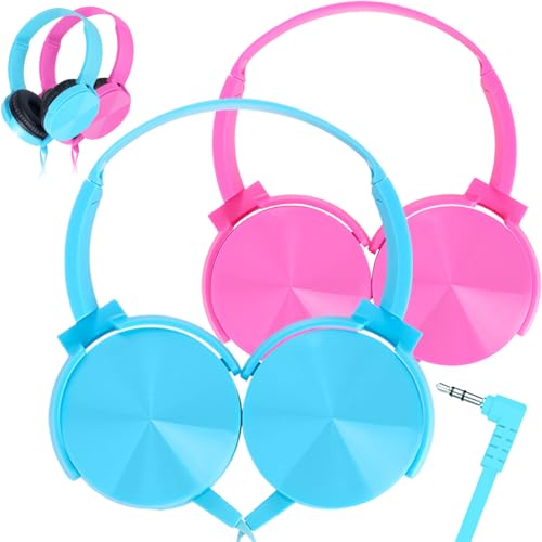 2 Pack Kids Headphones for School Classroom K-12, Swivel Foldable, HD Stereo, 3.5mm Jack Wired Headphone for Kids Children Student (Blue+Pink) - color: Blue+Pink, size: 2 Pack
