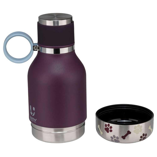 Asobu Buddy Bottle a Stainless Steel Insulated Water Bottle for with Removable Dog Water Bowl and Dog Food and Treat Storage Bowl (Burgundy, 37 Oz Water Bottle with Bowl) - color: Burgundy